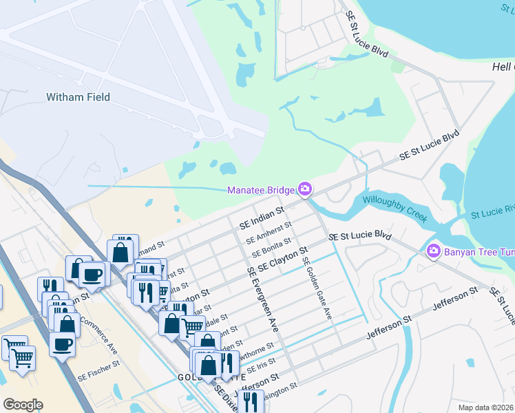 map of restaurants, bars, coffee shops, grocery stores, and more near 2902 Southeast Normand Street in Stuart
