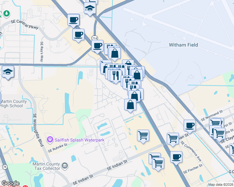 map of restaurants, bars, coffee shops, grocery stores, and more near 2600 Southeast Federal Highway in Stuart