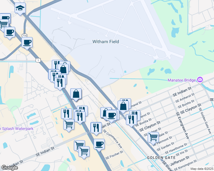 map of restaurants, bars, coffee shops, grocery stores, and more near in Stuart
