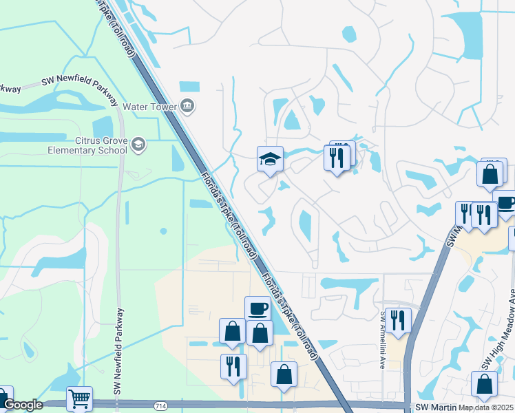 map of restaurants, bars, coffee shops, grocery stores, and more near 2657 Southwest Egret Pond Circle in Palm City