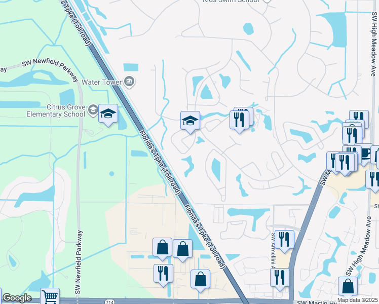 map of restaurants, bars, coffee shops, grocery stores, and more near 2657 Southwest Egret Pond Circle in Palm City