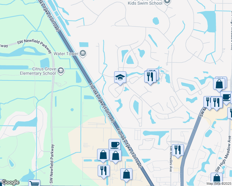 map of restaurants, bars, coffee shops, grocery stores, and more near 2657 Southwest Egret Pond Circle in Palm City