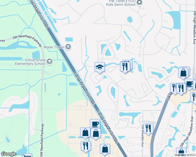 map of restaurants, bars, coffee shops, grocery stores, and more near 4151 Southwest Egret Pond Terrace in Palm City