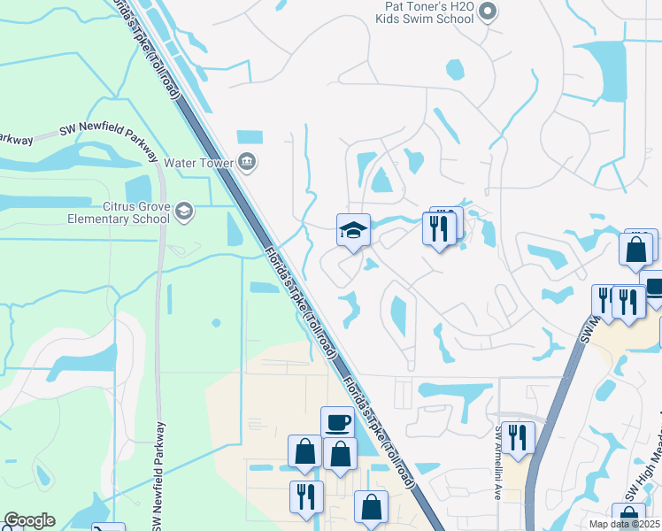 map of restaurants, bars, coffee shops, grocery stores, and more near 4151 Southwest Egret Pond Terrace in Palm City