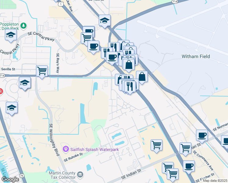 map of restaurants, bars, coffee shops, grocery stores, and more near 2135 Southeast Edler Drive in Stuart