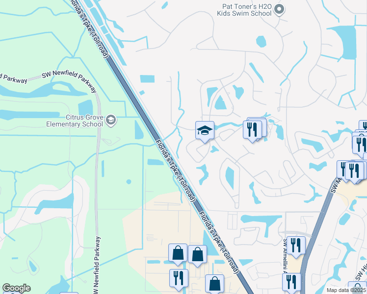 map of restaurants, bars, coffee shops, grocery stores, and more near 2585 Southwest Egret Pond Circle in Palm City
