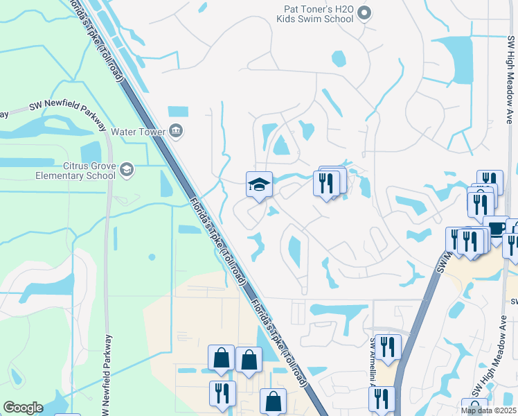 map of restaurants, bars, coffee shops, grocery stores, and more near 4120 Southwest Egret Pond Terrace in Palm City