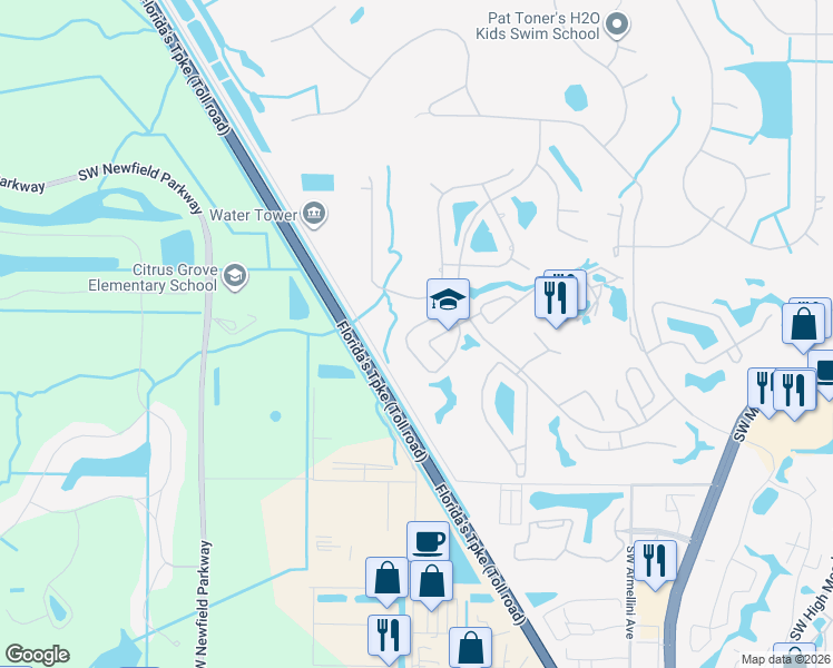 map of restaurants, bars, coffee shops, grocery stores, and more near 2560 Southwest Egret Pond Circle in Palm City