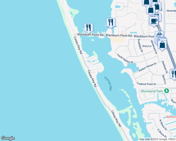 map of restaurants, bars, coffee shops, grocery stores, and more near 3699 Casey Key Road in Nokomis