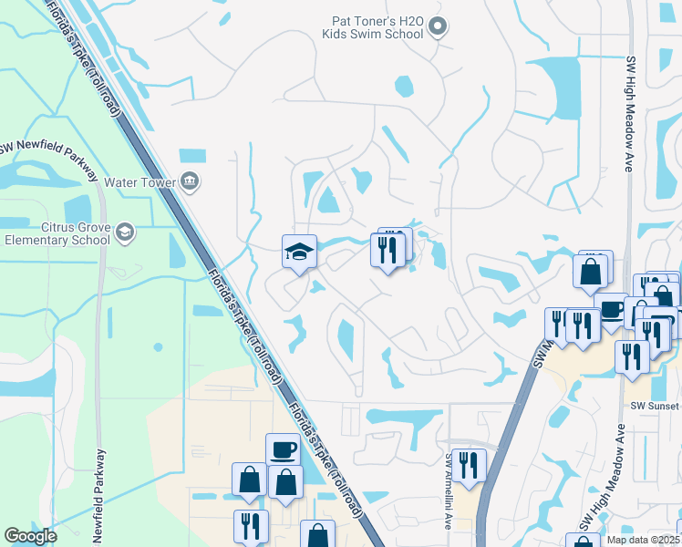 map of restaurants, bars, coffee shops, grocery stores, and more near 4104 Southwest Osprey Creek Way in Palm City