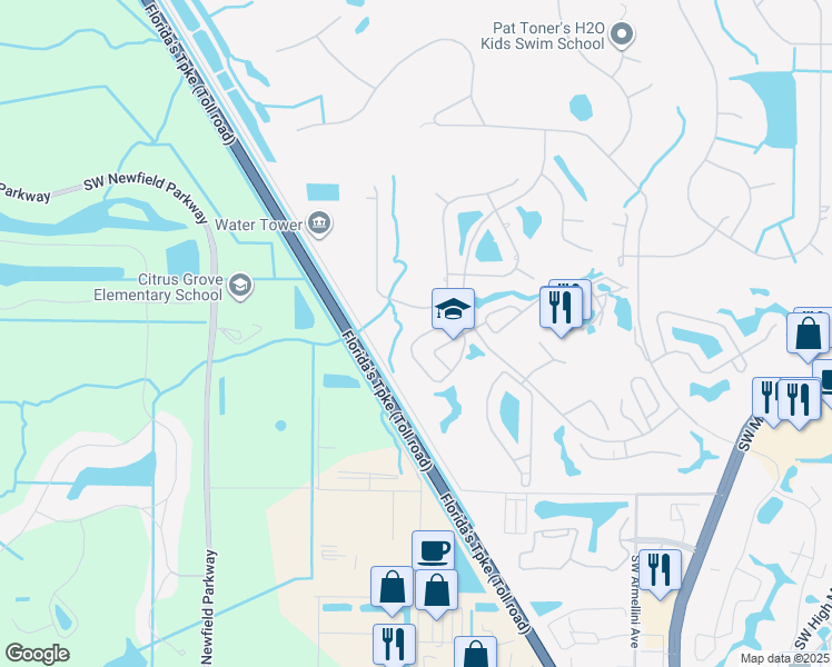 map of restaurants, bars, coffee shops, grocery stores, and more near 2561 Southwest Egret Pond Circle in Palm City