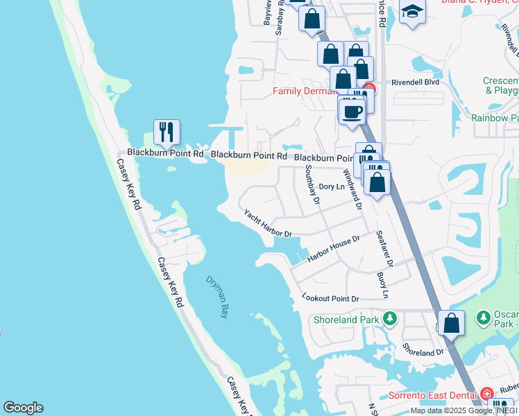 map of restaurants, bars, coffee shops, grocery stores, and more near 337 Passage Way in Osprey