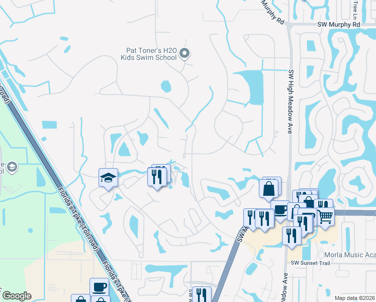 map of restaurants, bars, coffee shops, grocery stores, and more near 2301 Southwest Starling Drive in Palm City