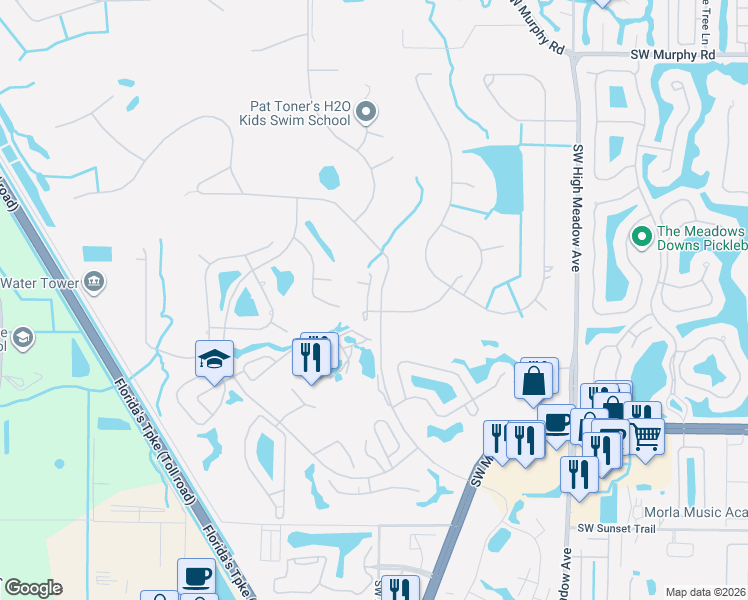 map of restaurants, bars, coffee shops, grocery stores, and more near 2301 Southwest Starling Drive in Palm City