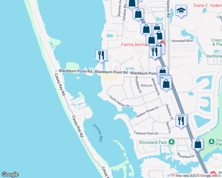 map of restaurants, bars, coffee shops, grocery stores, and more near 456 Yacht Harbor Drive in Osprey