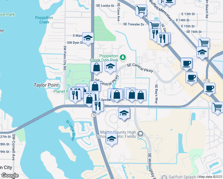 map of restaurants, bars, coffee shops, grocery stores, and more near 58 Southeast Palermo in Stuart