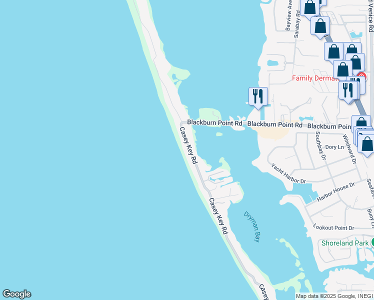 map of restaurants, bars, coffee shops, grocery stores, and more near 4015 Casey Key Road in Nokomis