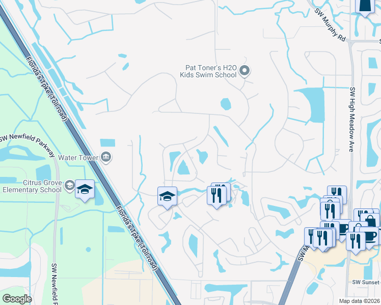 map of restaurants, bars, coffee shops, grocery stores, and more near 2245 Southwest Creekside Drive in Palm City