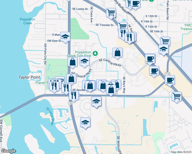 map of restaurants, bars, coffee shops, grocery stores, and more near 328 Southeast Tejon Street in Stuart