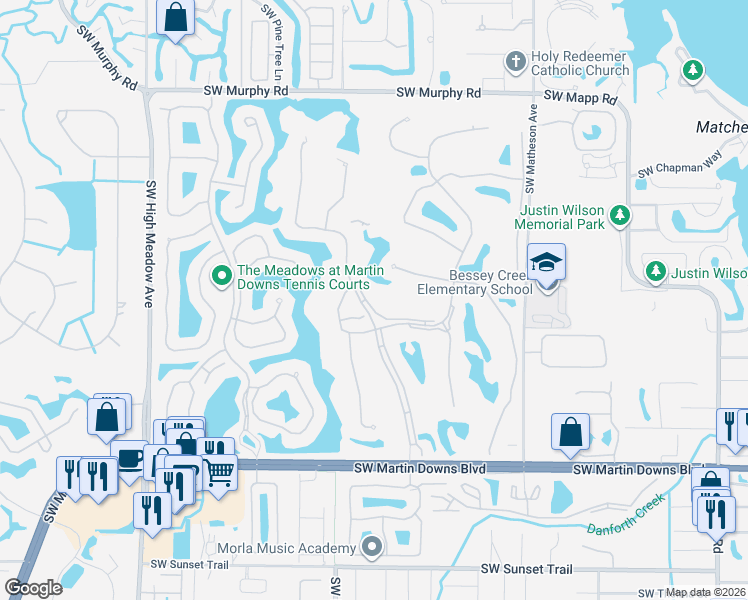 map of restaurants, bars, coffee shops, grocery stores, and more near 2381 Southwest Foxpoint Way in Palm City