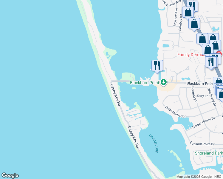 map of restaurants, bars, coffee shops, grocery stores, and more near 4015 Casey Key Road in Nokomis
