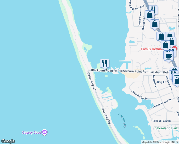 map of restaurants, bars, coffee shops, grocery stores, and more near 4028 Casey Key Road in Nokomis