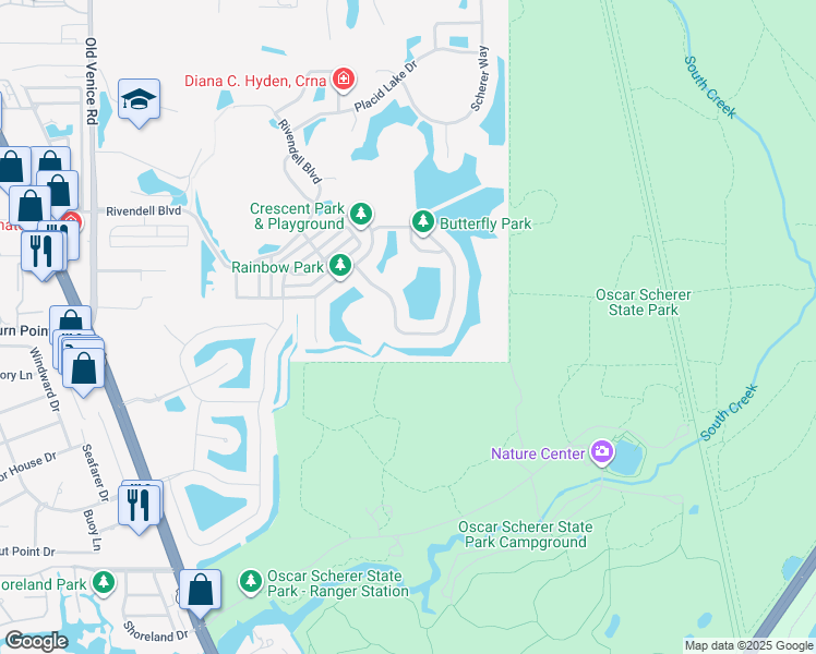map of restaurants, bars, coffee shops, grocery stores, and more near 1101 Mallard Marsh Drive in Osprey