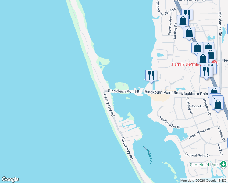 map of restaurants, bars, coffee shops, grocery stores, and more near 2001 Blackburn Point Road in Osprey