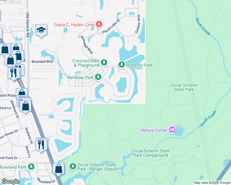 map of restaurants, bars, coffee shops, grocery stores, and more near 1097 Mallard Marsh Drive in Osprey