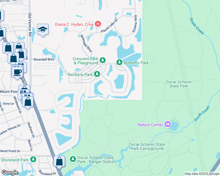 map of restaurants, bars, coffee shops, grocery stores, and more near 1097 Mallard Marsh Drive in Osprey