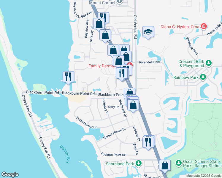 map of restaurants, bars, coffee shops, grocery stores, and more near 315 Pine Run Drive in Osprey