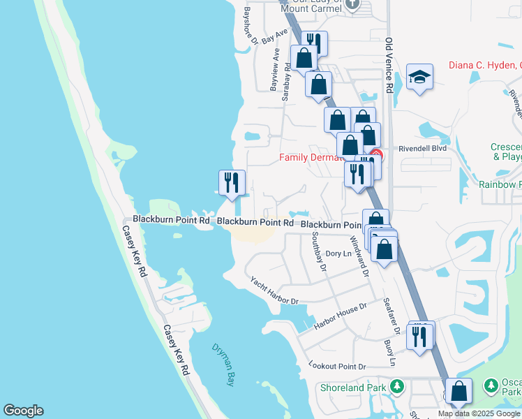 map of restaurants, bars, coffee shops, grocery stores, and more near 14041 Bellagio Way in Osprey