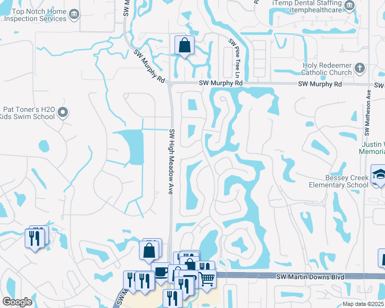 map of restaurants, bars, coffee shops, grocery stores, and more near 2809 Southwest Brighton Way in Palm City