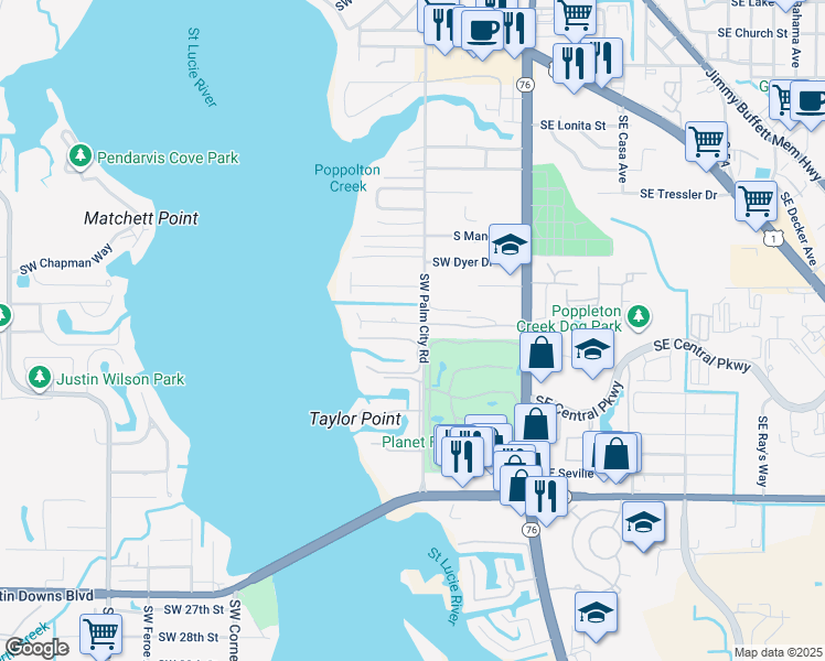 map of restaurants, bars, coffee shops, grocery stores, and more near 503 Southwest South Carolina Drive in Stuart