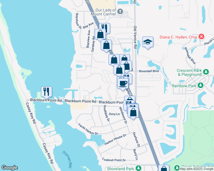 map of restaurants, bars, coffee shops, grocery stores, and more near 702 Pine Run Drive in Osprey