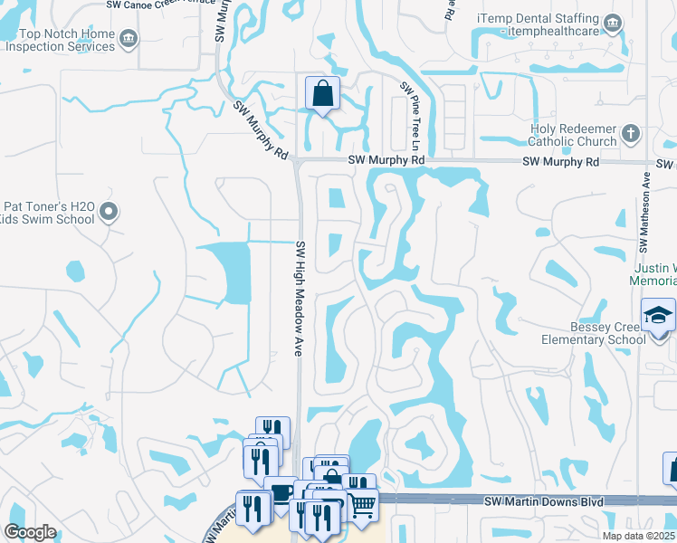 map of restaurants, bars, coffee shops, grocery stores, and more near 2809 Southwest Brighton Way in Palm City