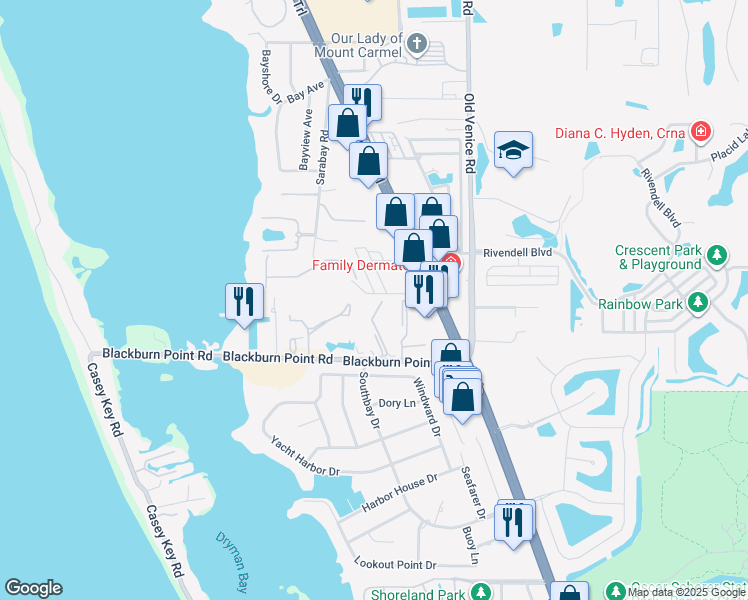 map of restaurants, bars, coffee shops, grocery stores, and more near 702 Pine Run Drive in Osprey