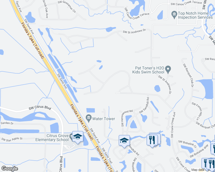 map of restaurants, bars, coffee shops, grocery stores, and more near 1880 Southwest Crane Creek Avenue in Palm City