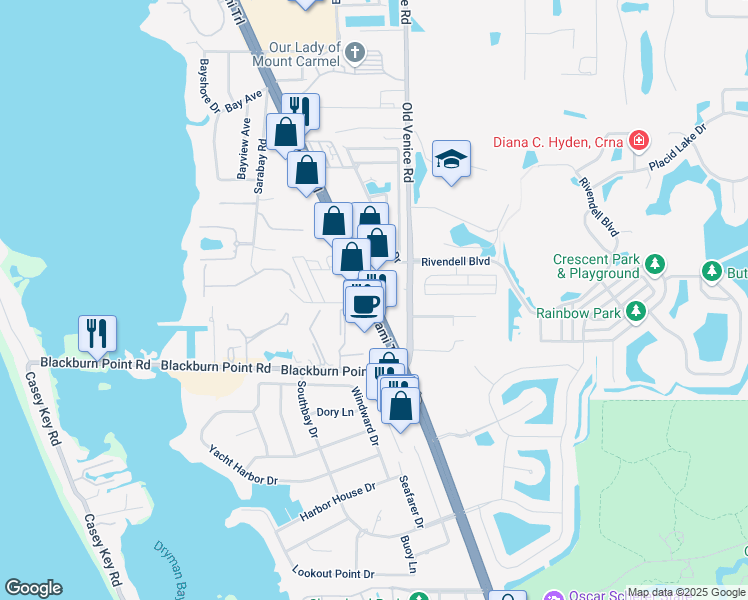 map of restaurants, bars, coffee shops, grocery stores, and more near 1001 South Tamiami Trail in Osprey