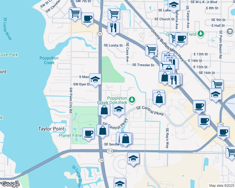 map of restaurants, bars, coffee shops, grocery stores, and more near 492 Southeast McDonald Lane in Stuart