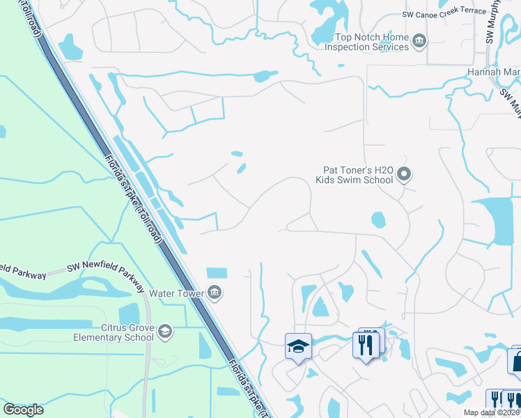 map of restaurants, bars, coffee shops, grocery stores, and more near 1870 Southwest Crane Creek Avenue in Palm City