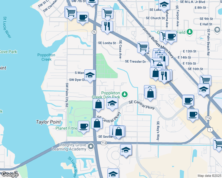 map of restaurants, bars, coffee shops, grocery stores, and more near 492 Southeast McDonald Lane in Stuart