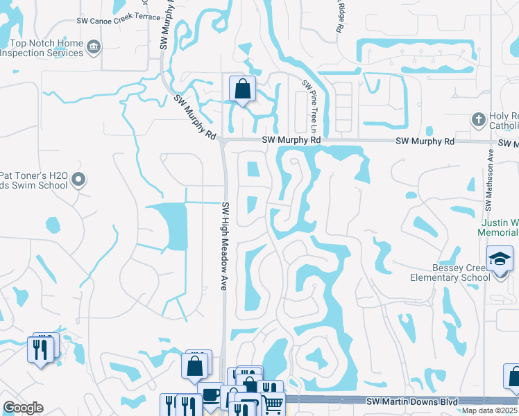 map of restaurants, bars, coffee shops, grocery stores, and more near 1834 Southwest Waterfall Boulevard in Palm City