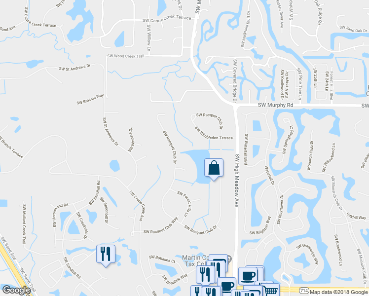 map of restaurants, bars, coffee shops, grocery stores, and more near 2141 Southwest Racquet Club Drive in Palm City