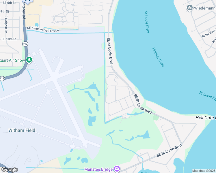 map of restaurants, bars, coffee shops, grocery stores, and more near Southeast Rinconada Avenue in Stuart