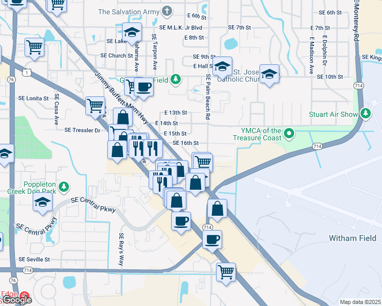 map of restaurants, bars, coffee shops, grocery stores, and more near 1619 Southeast Arapaho Avenue in Stuart
