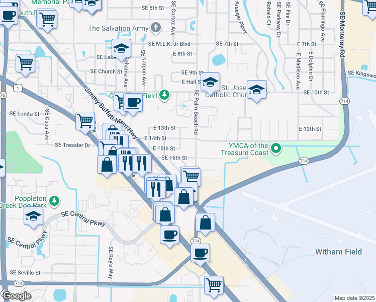 map of restaurants, bars, coffee shops, grocery stores, and more near 1510 Southeast Apache Avenue in Stuart