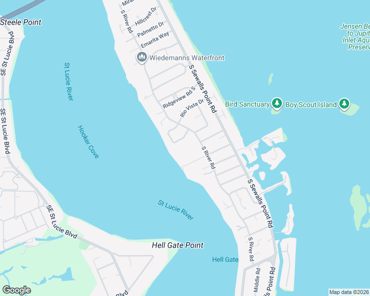 map of restaurants, bars, coffee shops, grocery stores, and more near 44 Rio Vista Drive in Stuart