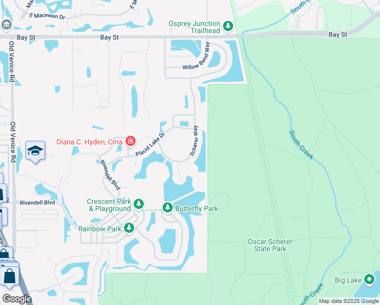 map of restaurants, bars, coffee shops, grocery stores, and more near 1031 Scherer Way in Osprey