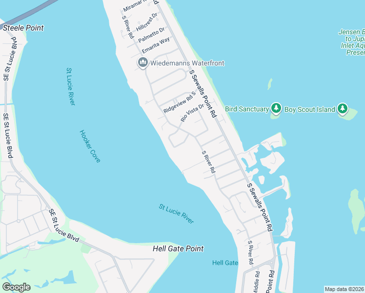 map of restaurants, bars, coffee shops, grocery stores, and more near 44 Rio Vista Drive in Stuart